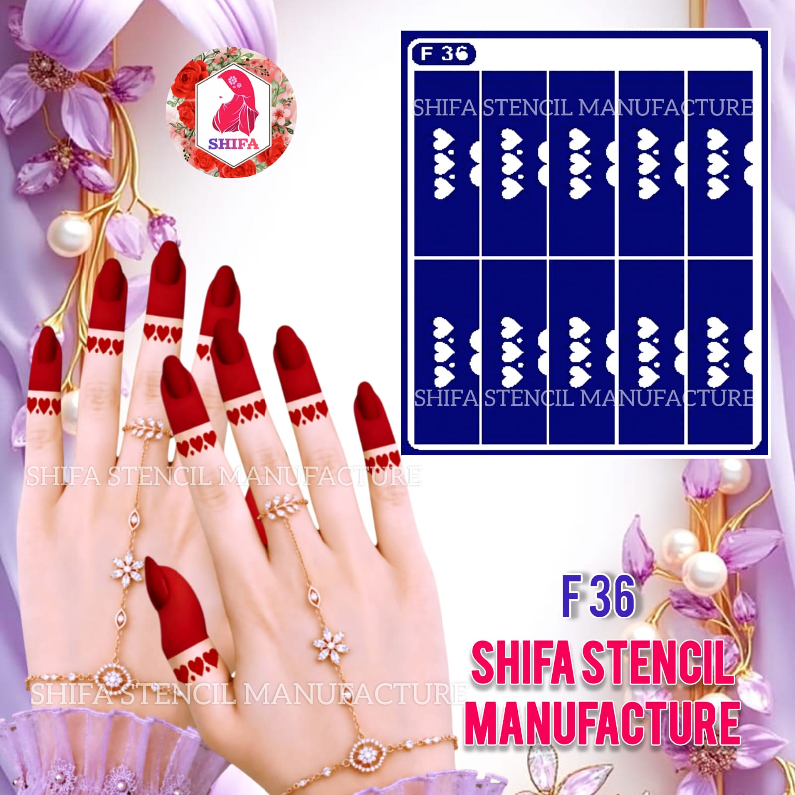 F 36 Sweetheart Band Fingertip Stencil Sticker Overview Henna Stencil - Shifa Stencil